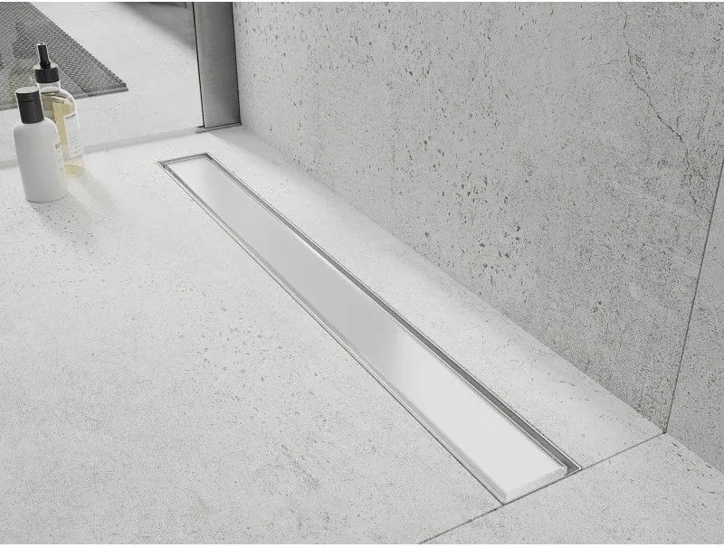 Mexen Flat nerezový sprchový žľab 80 cm vzor biele sklo, 1027080-15