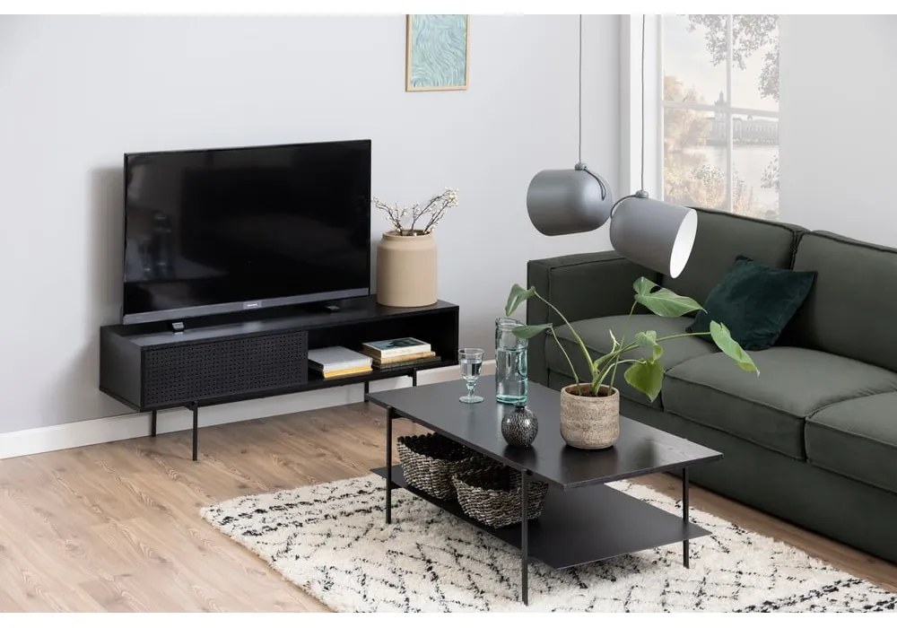 Čierny TV stolík v dekore jaseňa 140x45 cm Angus – Actona
