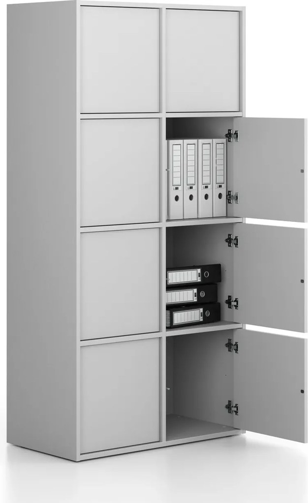 Kancelárska skriňa FRAME, 8x dvere, 872 x 450 x 1735 mm, PUSH-lock, sivá