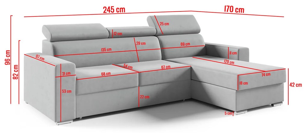 Rohová rozkladacia sedacia súprava ADELA Tmavo sivá I Pravá