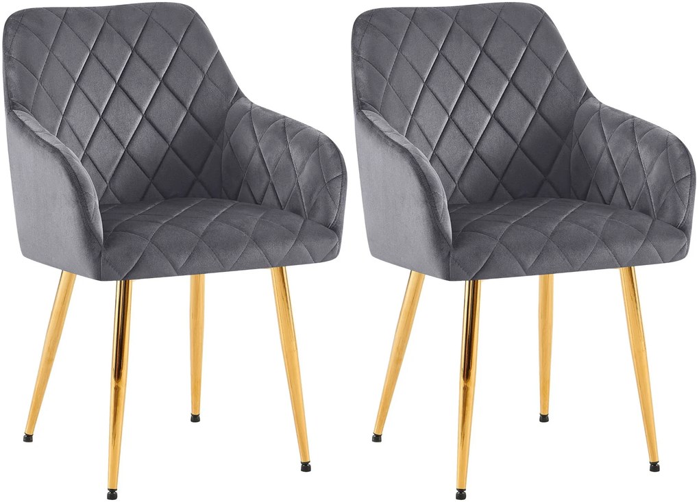 Set 2 jedálenských stoličiek Monett G - zamat, zlatý rám - tmavošedá