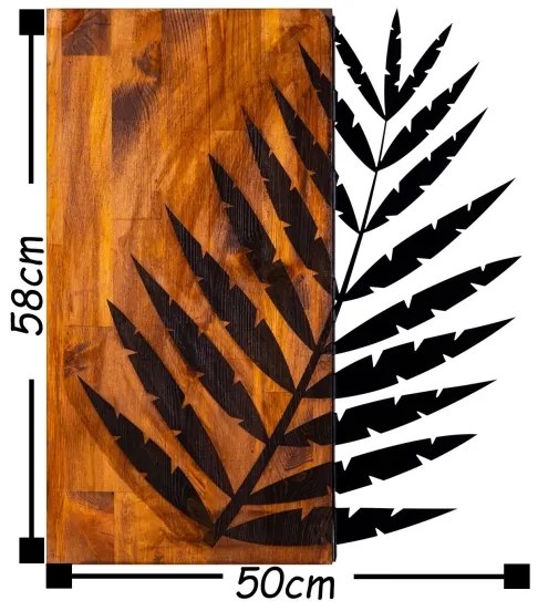 Nástenná dekorácia 58x50 cm list drevo/kov