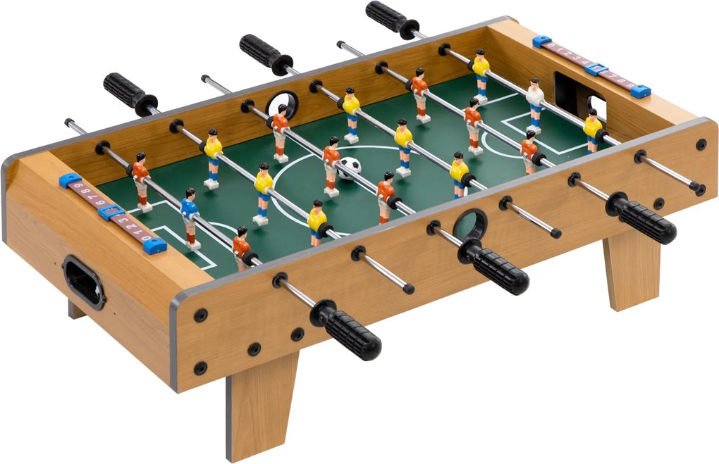 HOMCOM Stolný futbal pre deti od 6 rokov, drevená stolná hra s 2 loptami, 6 rúčkami, 2 skóre, 18 hráčmi, 69x36,5x22 cm Prírodné | Aosom