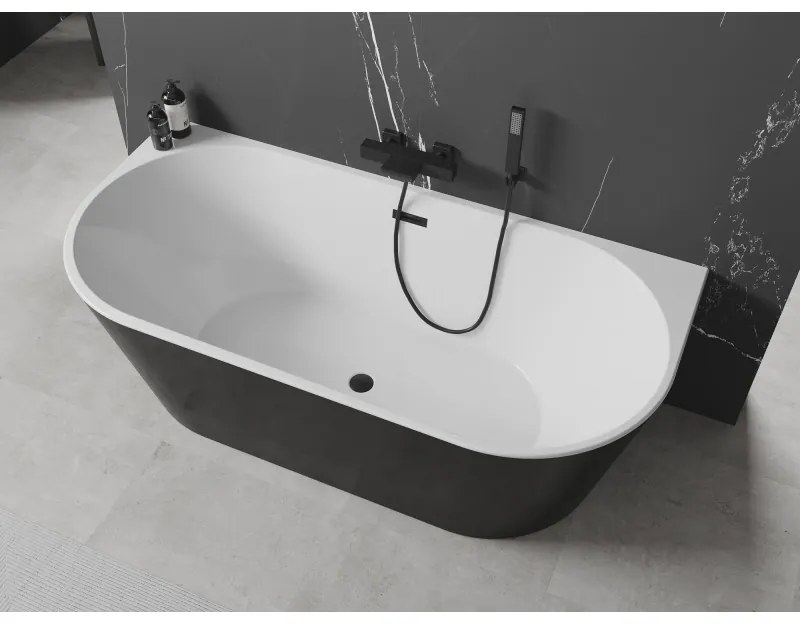 Mexen Oval, voľne stojaca nástenná vaňa 170 x 80 cm, biela-čierna, čierny matný prepad, 52671708075-70