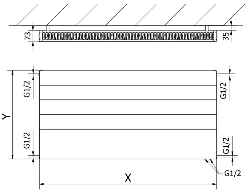 Mexen, Mexen Line CVL21 panelový radiátor 500 x 1800 mm, spodné pripojenie, 1815 W, biely - W621L-050-180-00