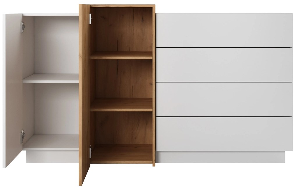 Komoda Three 2D4S (dub craft zlatý + biela). Akcia -21%. Vlastná spoľahlivá doprava až k Vám domov. 1071393