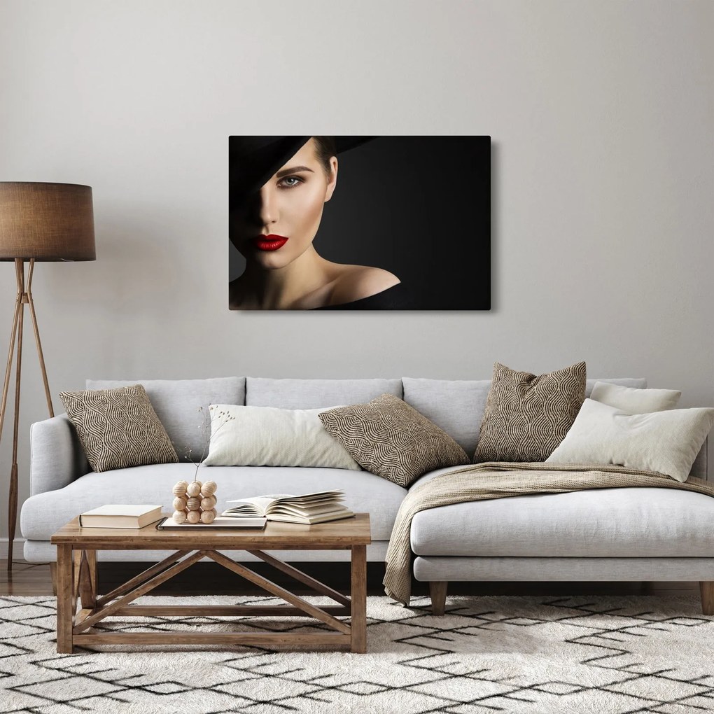 Obraz - Portrét ženy v klobúku (90x60 cm)