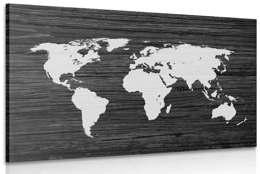 Obraz mapa sveta na dreve v čiernobielom prevedení Varianta: 90x60