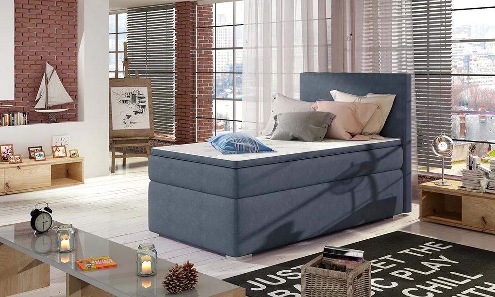 Čalúnená jednolôžková posteľ s úložným priestorom Rodrigo 90 L - modrá
