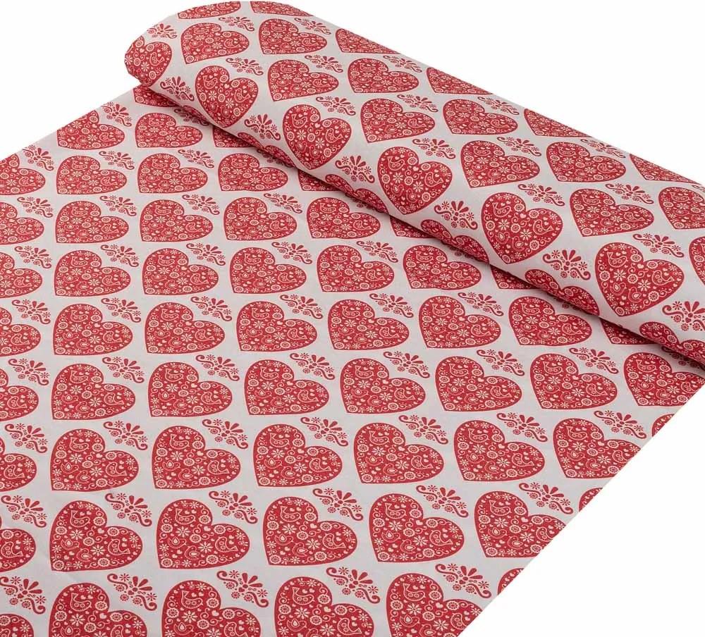 Biante Dekoračný obdĺžnikový obrus PML-094 Červené srdcia na bielom 140x220 cm