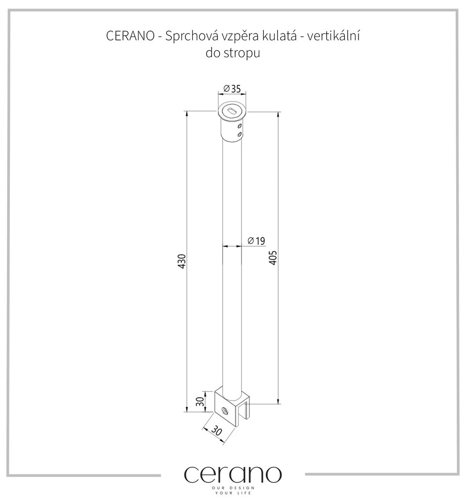CERANO - Sprchová vzpera guľatá - vertikálna do stropu - 40 cm - zlatá kartáčovaná, CER-CER-476798