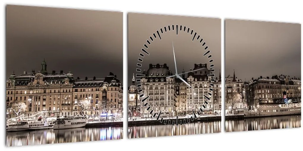 Obraz mesta v šere (s hodinami) (90x30 cm)