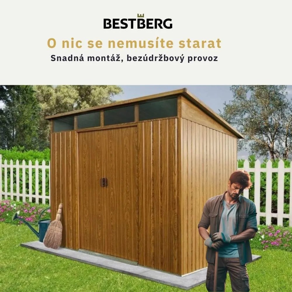 Záhradný domček BestBerg ZDSL-4D / 4,6 m² / 238 x 194 x 202 cm / červené drevo / hnedá