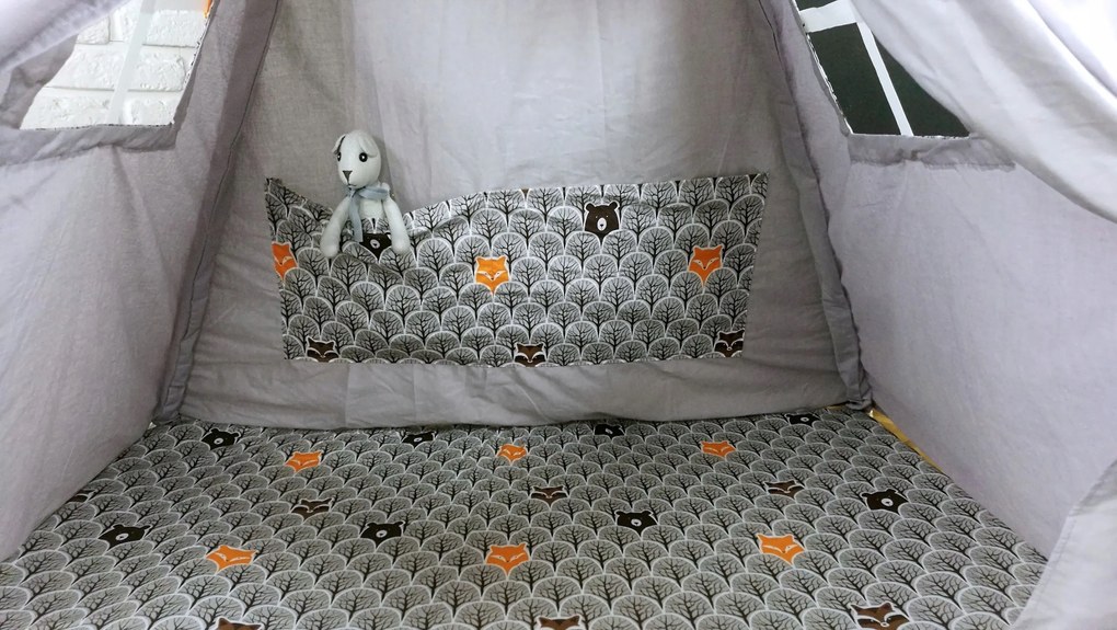 Detský stan TEEPEE (TÍPÍ) ZIMNÉ ZVIERATKÁ s doplnkami - šedý