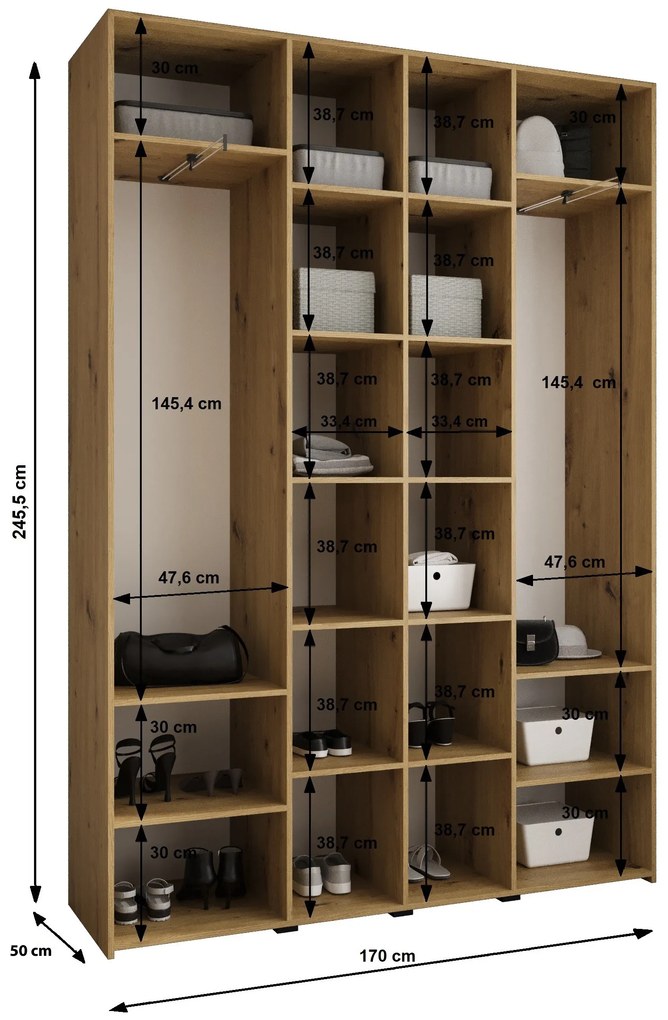 Šatníková skriňa 170 cm Carmela 50-3 (biela + čierna). Akcia -21%. Vlastná spoľahlivá doprava až k Vám domov. 1126793