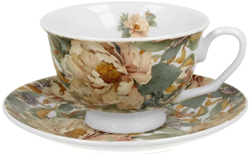 Porcelánová šálka na nohe s podšálkou Royal Peony White 250 ml