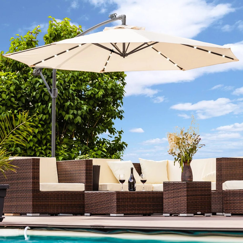 Závesný slnečník s LED solárnym osvetlením BestBerg BBHU-11 / 300 cm / béžová