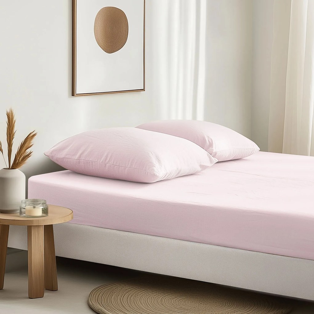 Goldea napínacia plachta z ľanovej zmesi - púdrovo ružová 180 x 200 cm