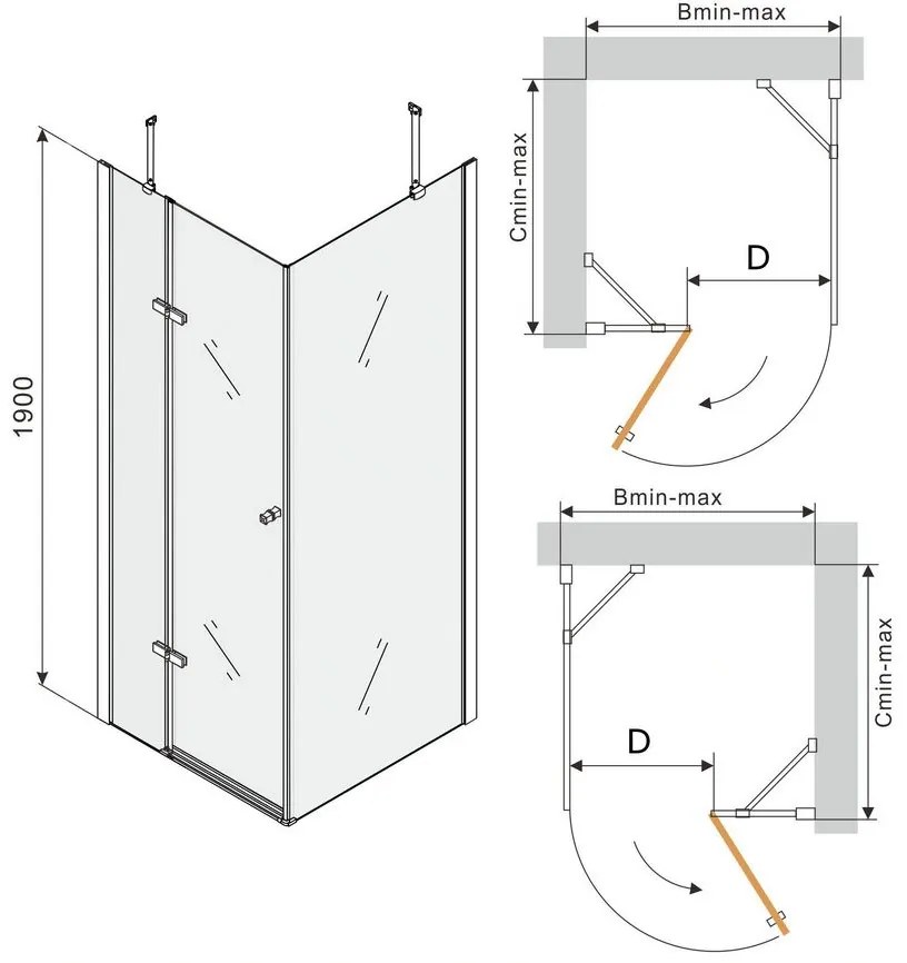 Mexen ROMA sprchovací kút 70x60cm, 6mm sklo, chrómový profil-číre sklo, 854-070-060-01-00