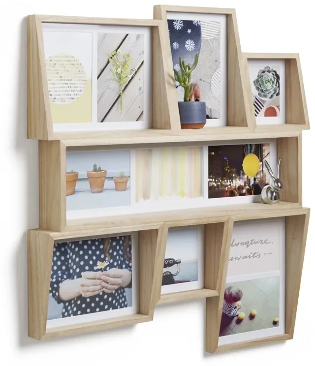 Fotorámik EDGE MULTI WALL z dreva a skla 58x53x6 cm v prírodnej farbe, Umbra, drevo, 58 x 53 x 6 cm, prírodná