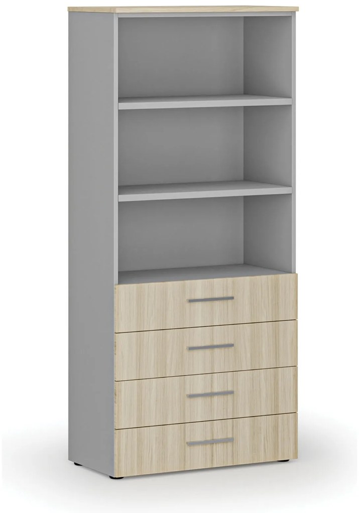 Kancelárska skriňa so zásuvkami PRIMO GRAY, 800 x 420 x 1781 mm, sivá/dub prírodný