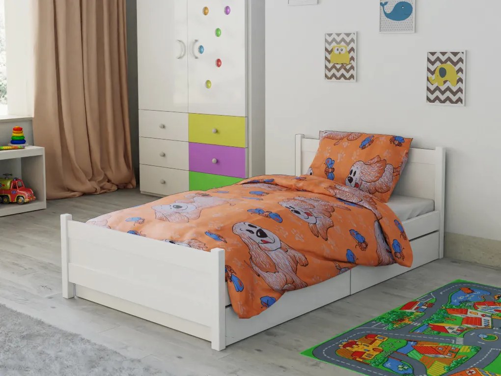 Bavlnené obliečky do postieľky Psík oranžový