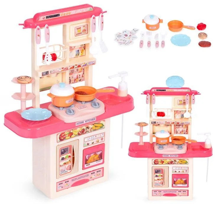 Kompaktná detská kuchynka s LED + 10 ks doplnkov - ružová