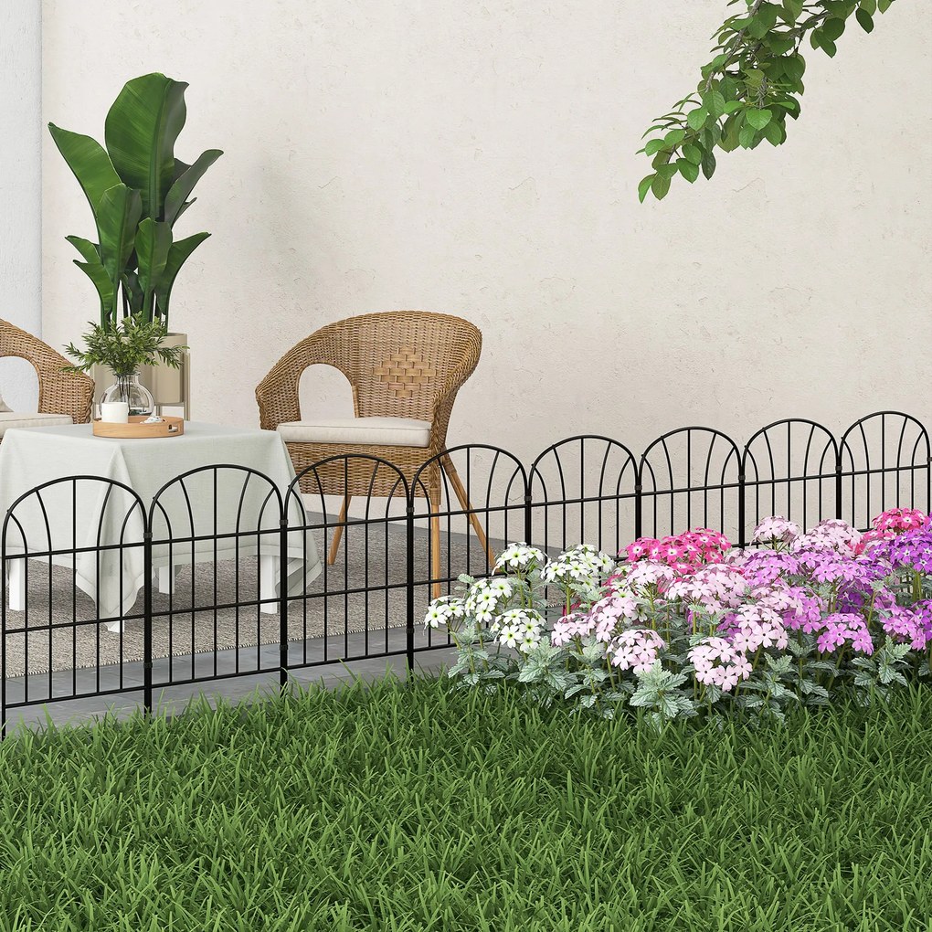 Outsunny Set 8 dekoratívnych záhradných plotov, čierne kovové okraje s ornamentmi - 264 x 61 cm čierne | Aosom