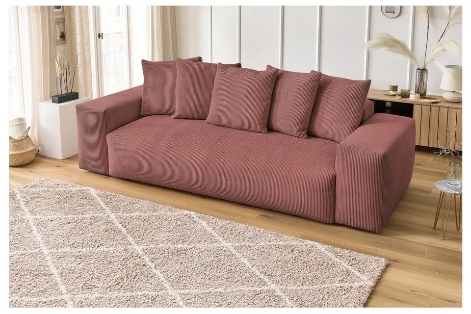 Svetloružová menčestrová pohovka 280 cm Voltaire – Bobochic Paris