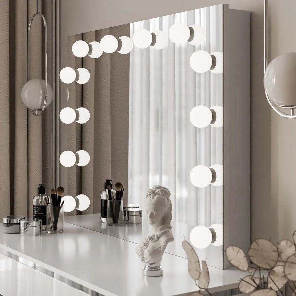 TOALETNÝ STOLÍK NESSIE ELITE BIELY LESK + STRIEBORNÝ PODSTAVEC