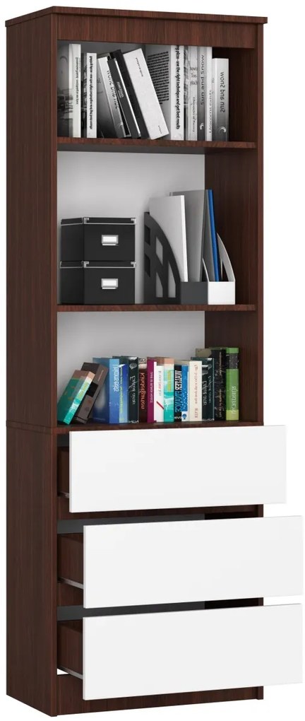 Knižnica Ronald 60 cm 3 zásuvky a 3 police wenge/biela