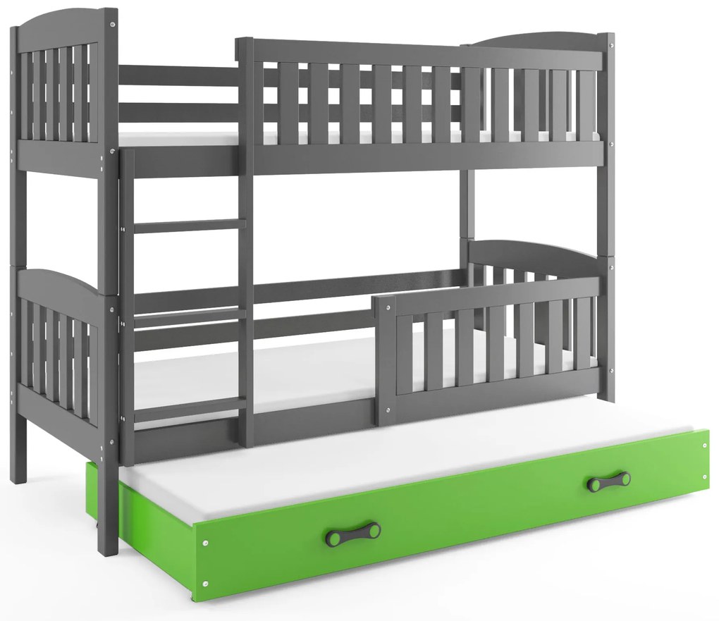 Poschodová posteľ s prístelkou KUBO 3 200x90 grafitová - zelená