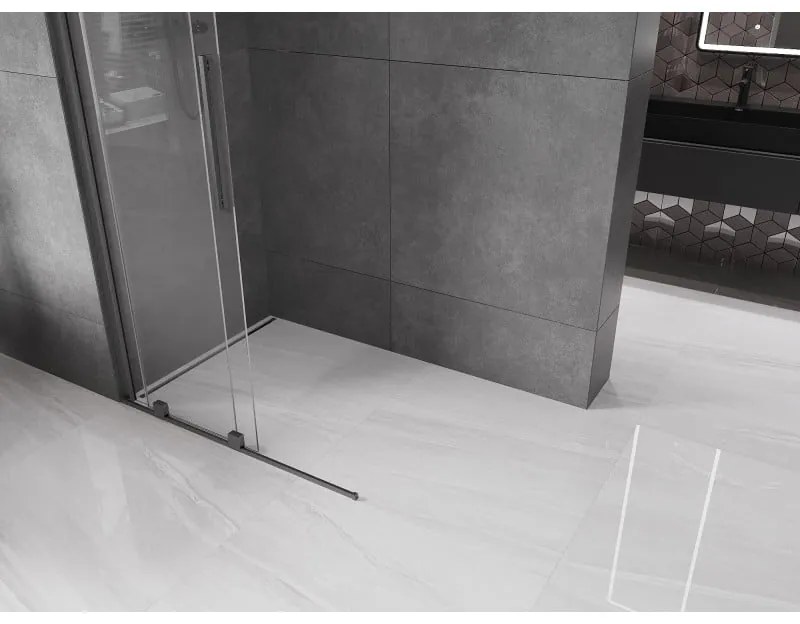 Mexen Velar, posuvné dvere do otvoru typ Walk-In 110 cm, 8mm číre sklo, grafitová matná, 871-110-000-03-66