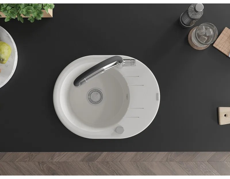 Mexen Kevin, granitový drez 586x458x190 mm, 1-komorový a biela batéria Duo, biela, 6517-20-671701-07