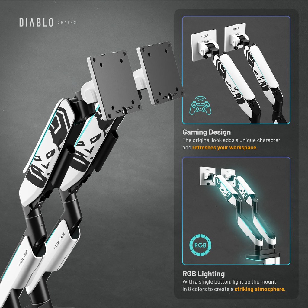 Držiak na dva monitory 35" RGB, bielo-čierny: Diablo X-Arm Dual