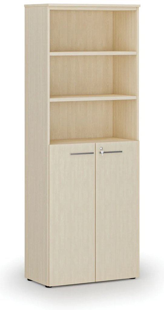 Kombinovaná kancelárska skriňa PRIMO WOOD, dvere na 3 poschodia, 800 x 420 x 2128 mm, breza