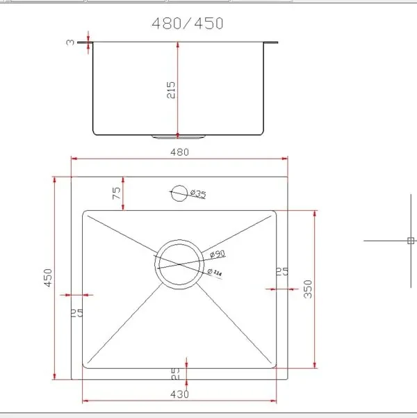 Gamma Gamma, 1-komorový oceľový drez 480x450x210 mm, brúsená oceľ, GMA-S4845-CH