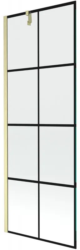 Mexen Next, 1-krídlová vaňová zástena 70 x 150 cm, 6mm číre sklo - čierny vzor, zlatá matná, 895-070-000-00-77-55