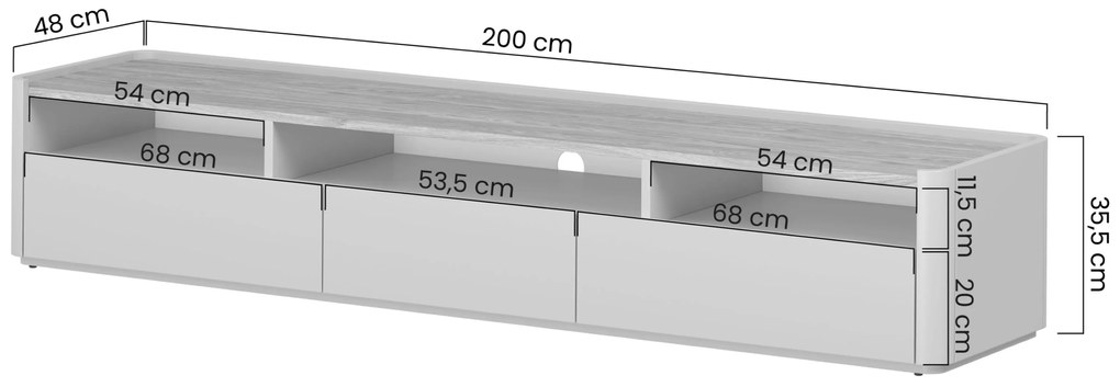 TV stolík Elivo 200 cm s dvoma zásuvkami - kašmír / olejovaný dub