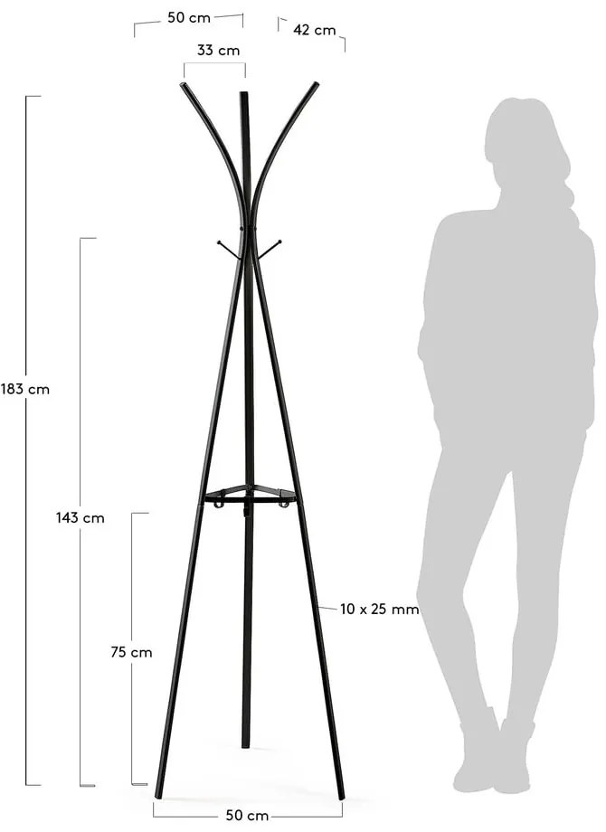 Čierny vešiak Kave Home Stearn, výška 183 cm