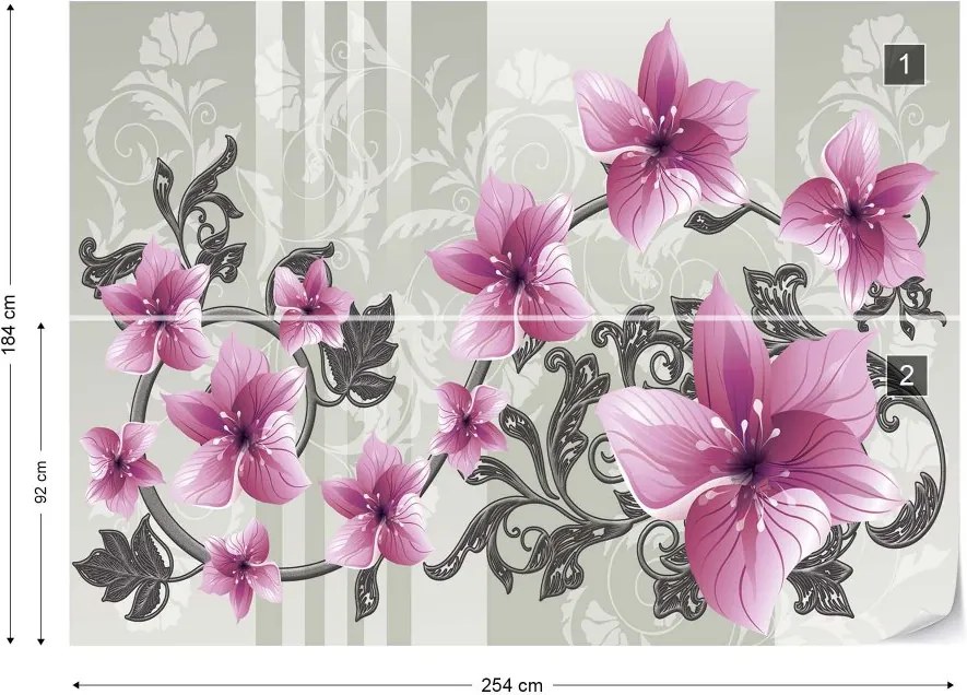 GLIX Fototapeta - Floral Pattern With Swirls Vliesová tapeta  - 254x184 cm