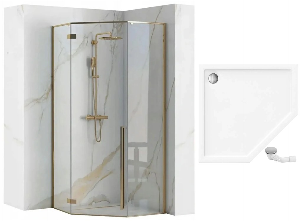 Rea Diamond Gold, päťuholníkový sprchový kút 90 x 90 cm, 6mm číre sklo, zlatá lesklá, REA-K4904