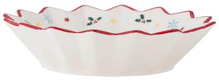 Červeno-krémový servírovací keramický tanier s vianočným motívom ø 20 cm Naive – Bloomingville