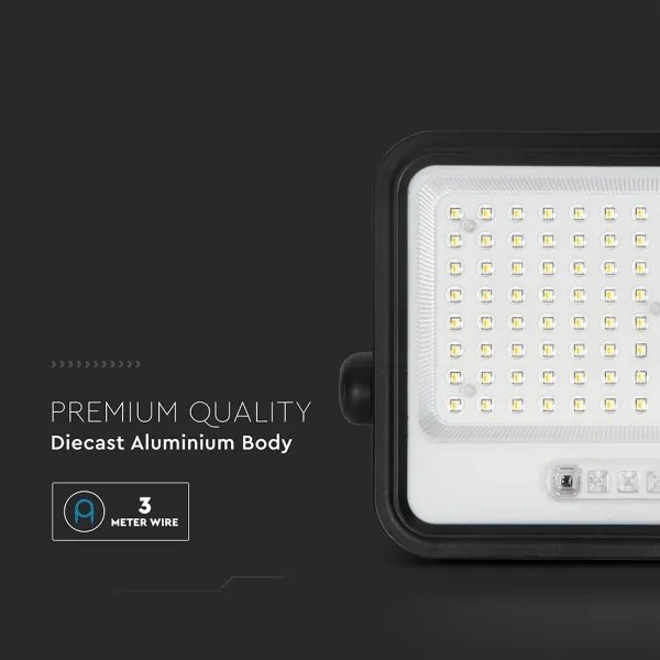 Solárny stmievateľný LED reflektor LED/200W/3,2V IP65 10000 mAh čierny + diaľkové ovládanie