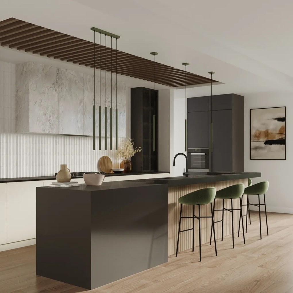 Závesné svietidlo Pastelo, 3x olivové kovové tienidlo