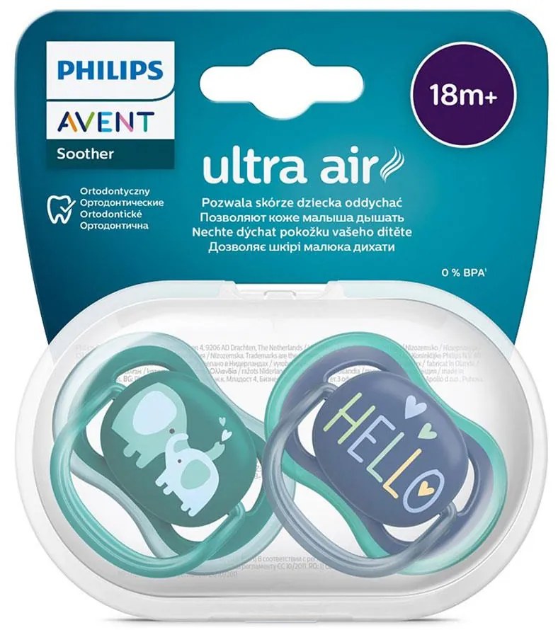 Dojčenský cumlík Ultra air Avent + 18 mesiacov - 2 ks chlapec slon, vel. 18+ m