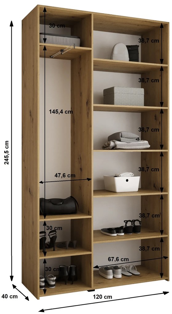 Šatníková skriňa 120 cm Carmela 40-2 (kašmír + zlatá). Akcia -20%. Vlastná spoľahlivá doprava až k Vám domov. 1126556