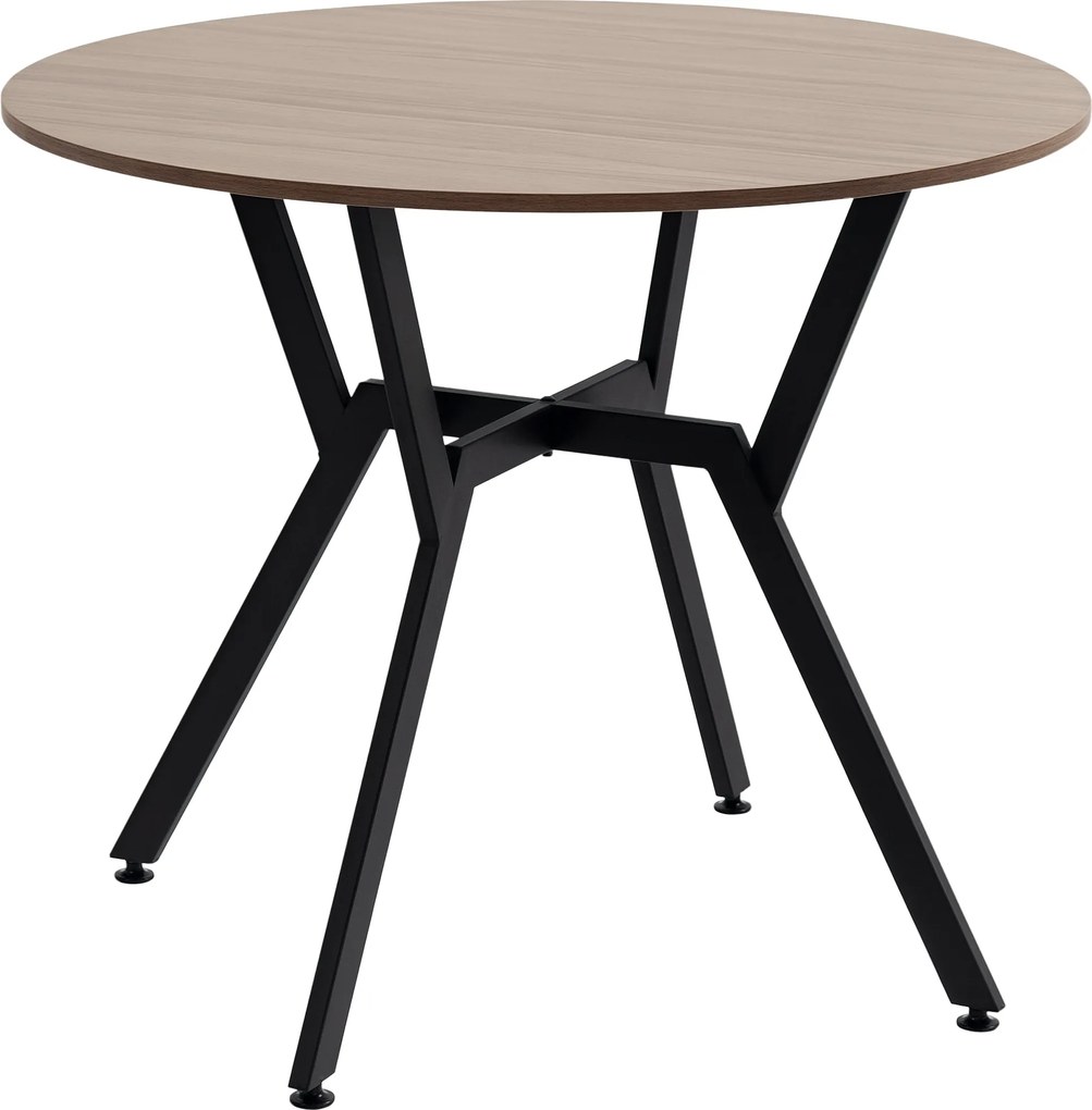 HOMCOM Okrúhly jedálenský stôl priemyselného štýlu s drevenou doskou a oceľovým rámom pre obývací priestor, nosnosť 60 kg, Ø90x76 cm, hnedý | Aosom