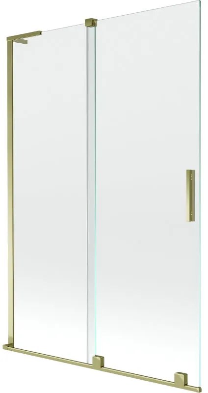 Mexen Velar L, 2-krídlová posuvná vaňová zástena 120 x 150 cm, 8mm číre sklo, zlatý lesklý profil, 896-120-003-01-50