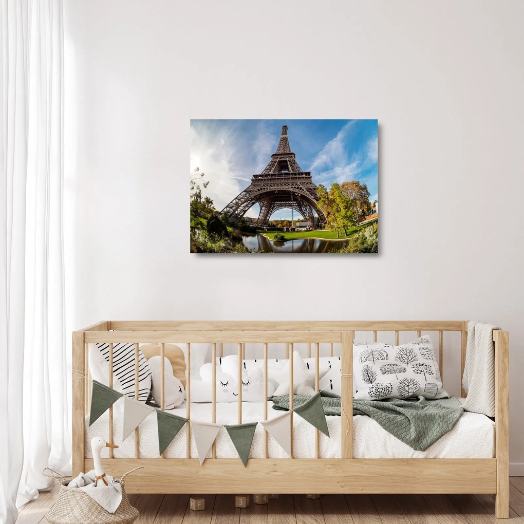 Sklenený obraz - Eiffelova farebná veža (70x50 cm)